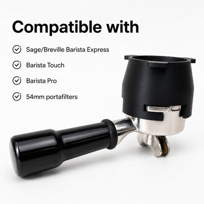 KNOCDIC® 54mm dosing funnel with grinder activation tab compatible with Sage and Breville espresso machines.