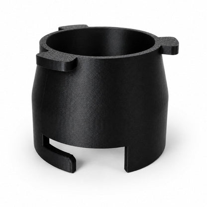 KNOCDIC® 54mm dosing funnel with grinder activation tab for Sage and Breville espresso machines, metal construction, ergonomic design.