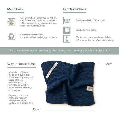 Organic cotton dishcloth from Wild And Stone, soft and absorbent cleaning cloth with textured surface for kitchen use.