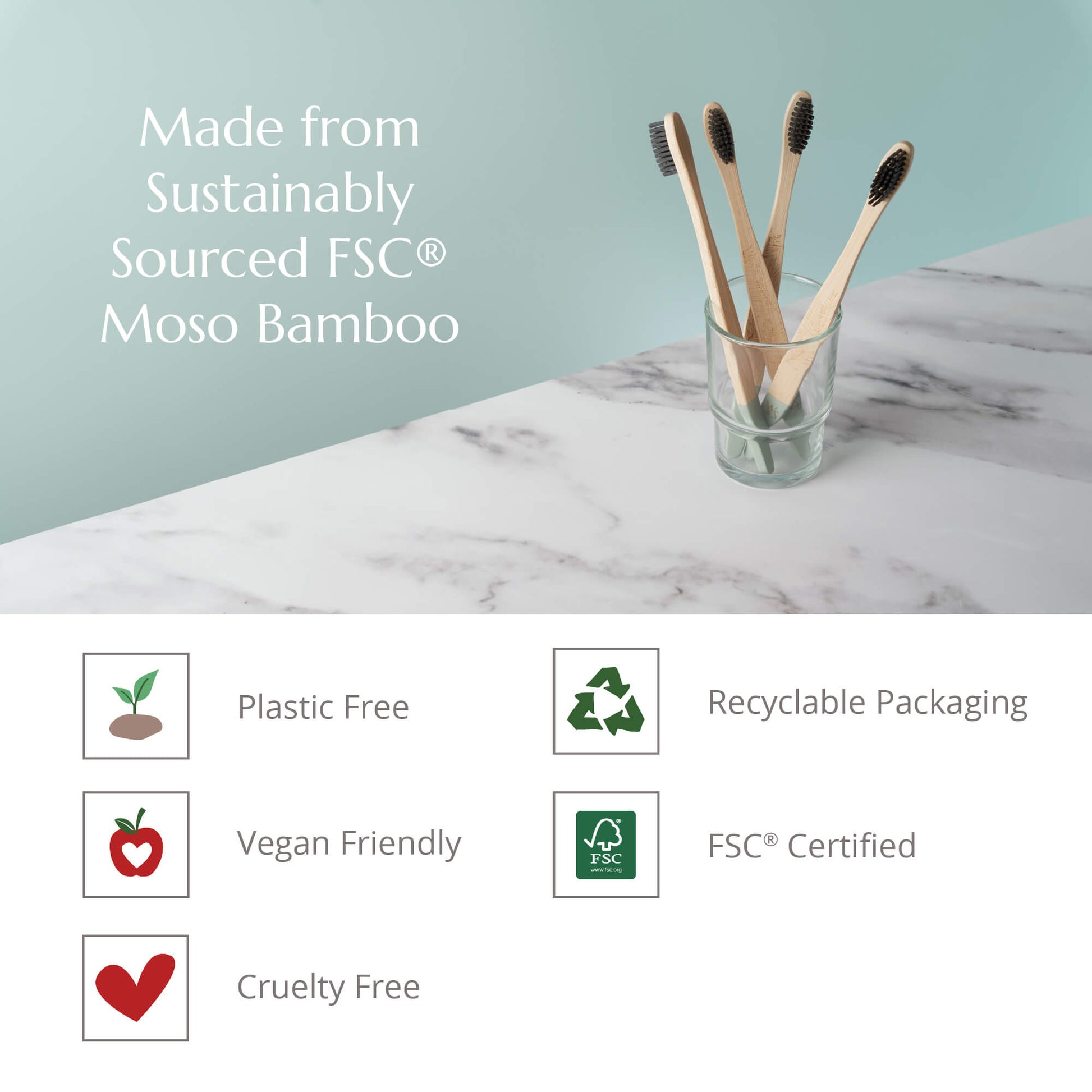 Wild and Stone adult bamboo toothbrushes with medium bristles, set of four, featuring eco-friendly bamboo handles and soft brushing heads.