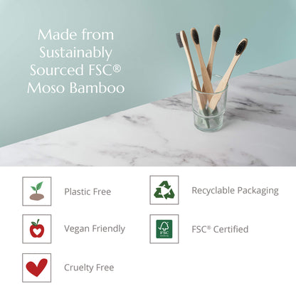 Wild and Stone adult bamboo toothbrushes with medium bristles, set of four, featuring eco-friendly bamboo handles and soft brushing heads.
