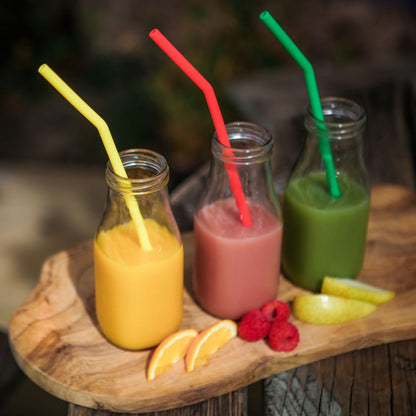 Six reusable silicone drinking straws from Wild And Stone, flexible and eco-friendly for smoothies and beverages.