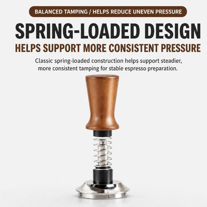 KNOCDIC® espresso tamper with spring-loaded base for even tamping of coffee grounds in espresso machines.
