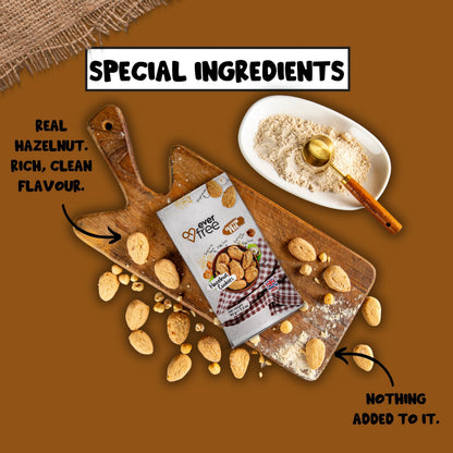 EverFree gluten-free hazelnut cookie showing a golden-brown, nut-filled treat on a white background.