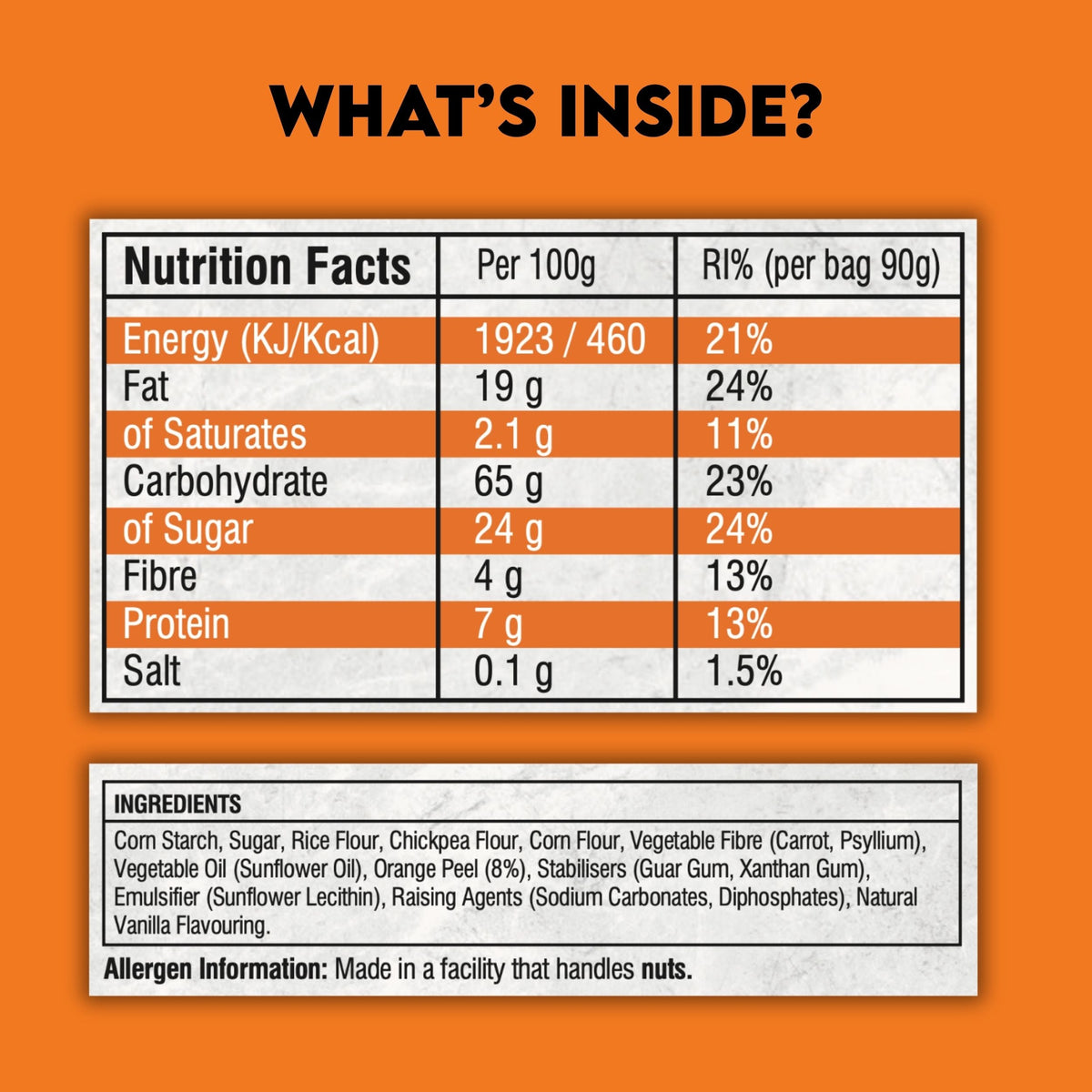 Box of 31 EverFree gluten-free orange cookies with bright orange coating and visible cookie texture.