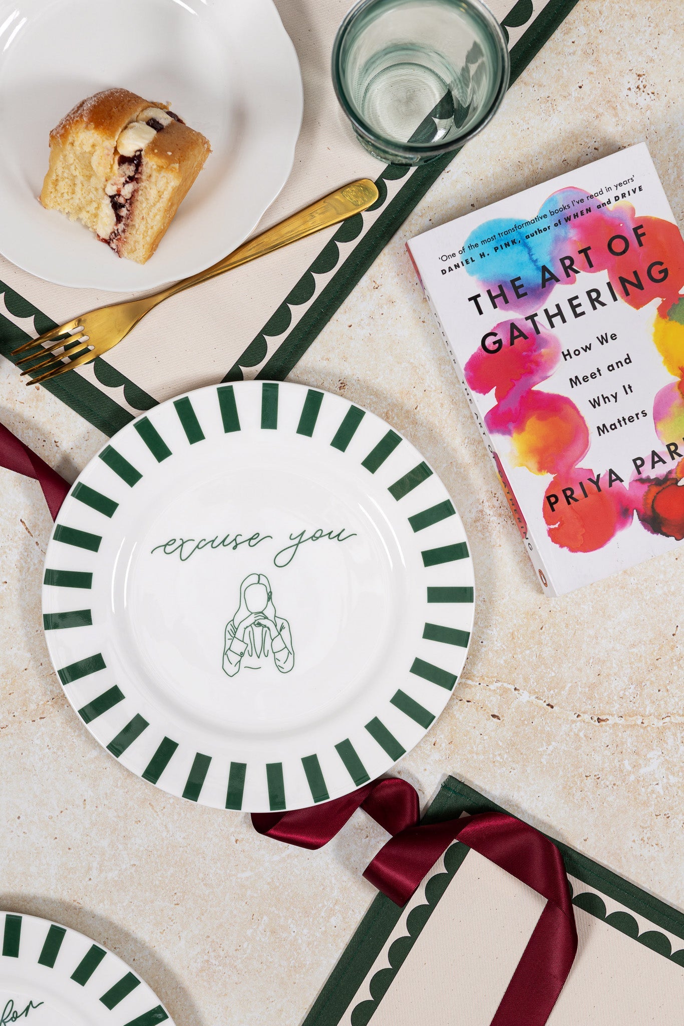 Bone china plate with "Excuse You" phrase from Avalon Home UK, featuring a decorative cake design on white ceramic.