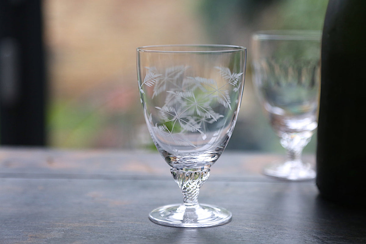Crystal bistro glasses with fern design from The Vintage List, featuring elegant glassware perfect for stylish dining.