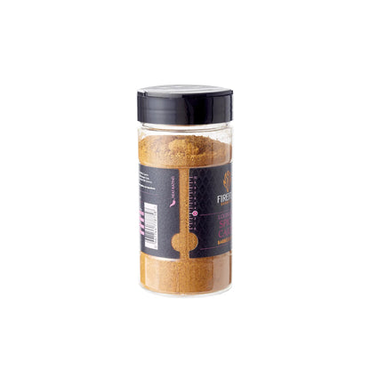 FireFly Barbecue Louisiana Spicy Cajun BBQ Rub in a jar, featuring vibrant red and green spices for bold flavor.