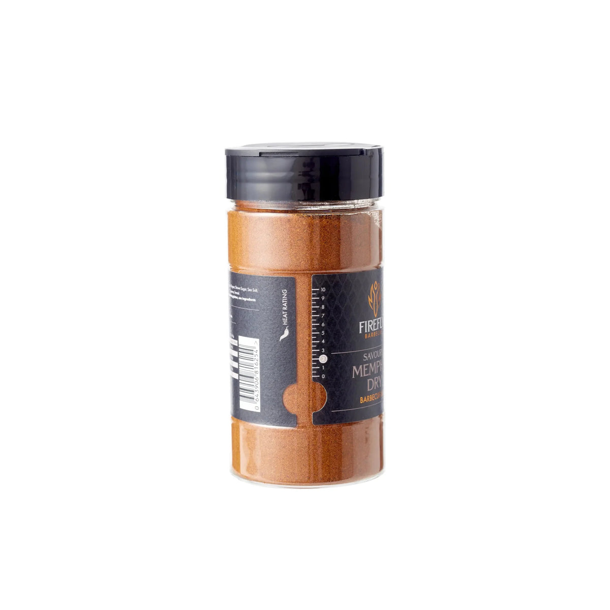 FireFly Barbecue Memphis Dry Savoury BBQ Rub in a jar with a label, ready for grilling or seasoning meats.