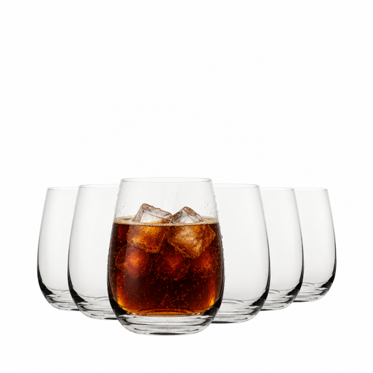 Amber Bolero Whisky Glass Tumbler filled with cola, 350ml Glassware UK whisky tumbler with a sleek design and sturdy base.