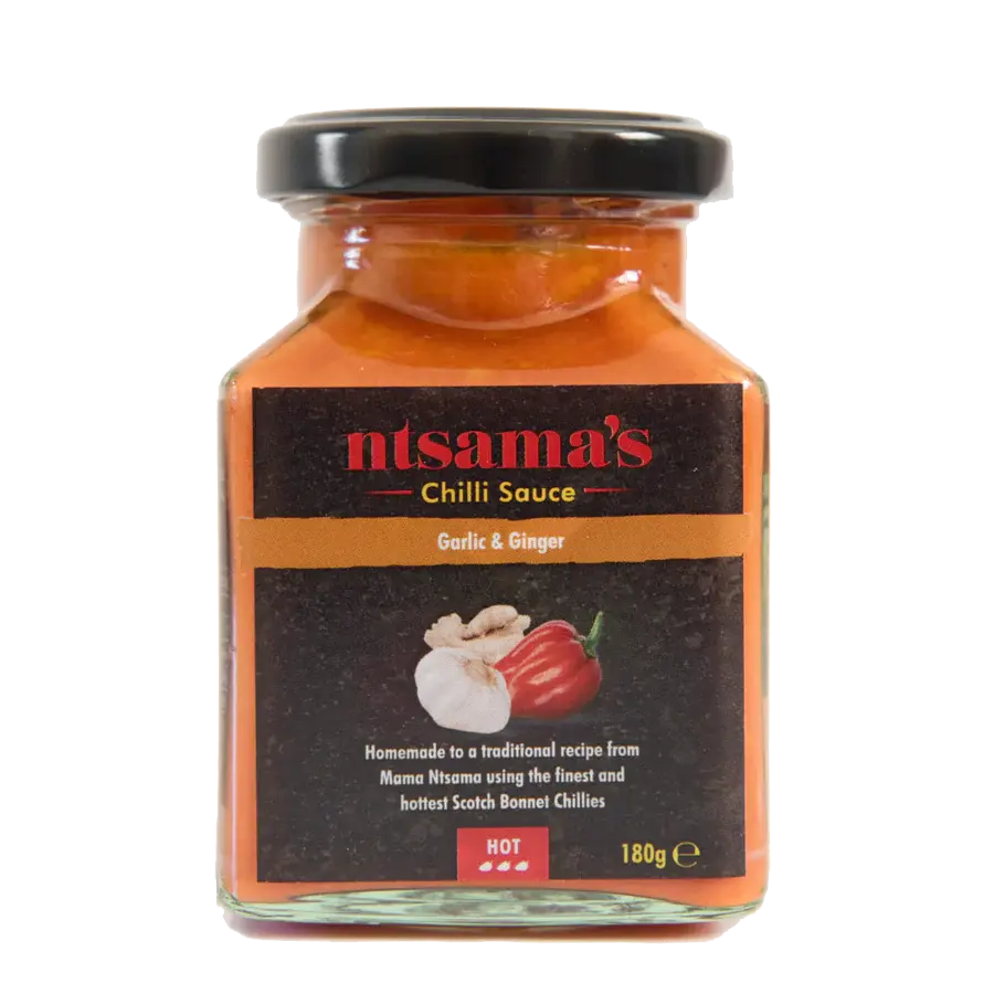 Mini chilli sauce taster set featuring six small bottles with ginger-flavored chilli sauces from ntsama.co.uk