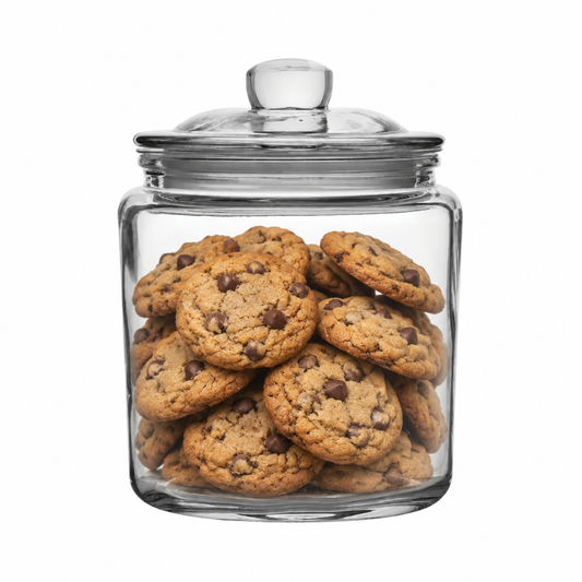 Glassware UK Biscotti glass jar filled with cookies, 0.9L container for storing baked goods and snacks.