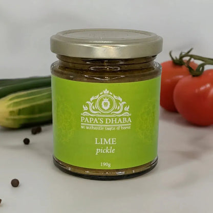 Friars Farm Lime Pickle 200g jar, showcasing vibrant green lime relish with textured appearance and label details.
