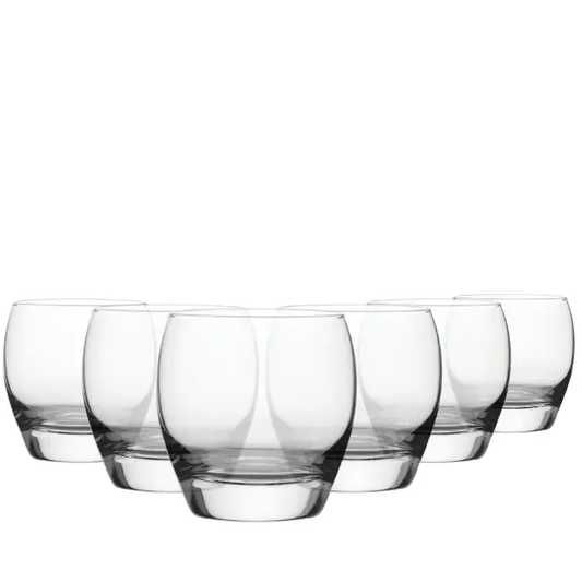 Set of six Glassware UK Imperial Whisky Tumblers, 300ml, clear glass with a classic cylindrical shape for enjoying whisky.