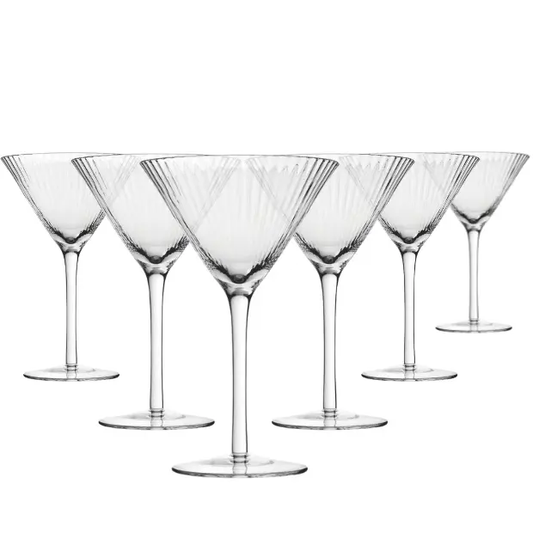 Set of six Glassware UK Hayworth Martini cocktail glasses, 300ml capacity, clear glass with elegant stem and wide bowl for serving drinks.