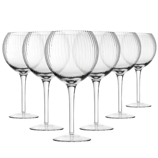Set of six Glassware UK Hayworth gin glasses, 580ml capacity, elegant design for serving gin and cocktails.