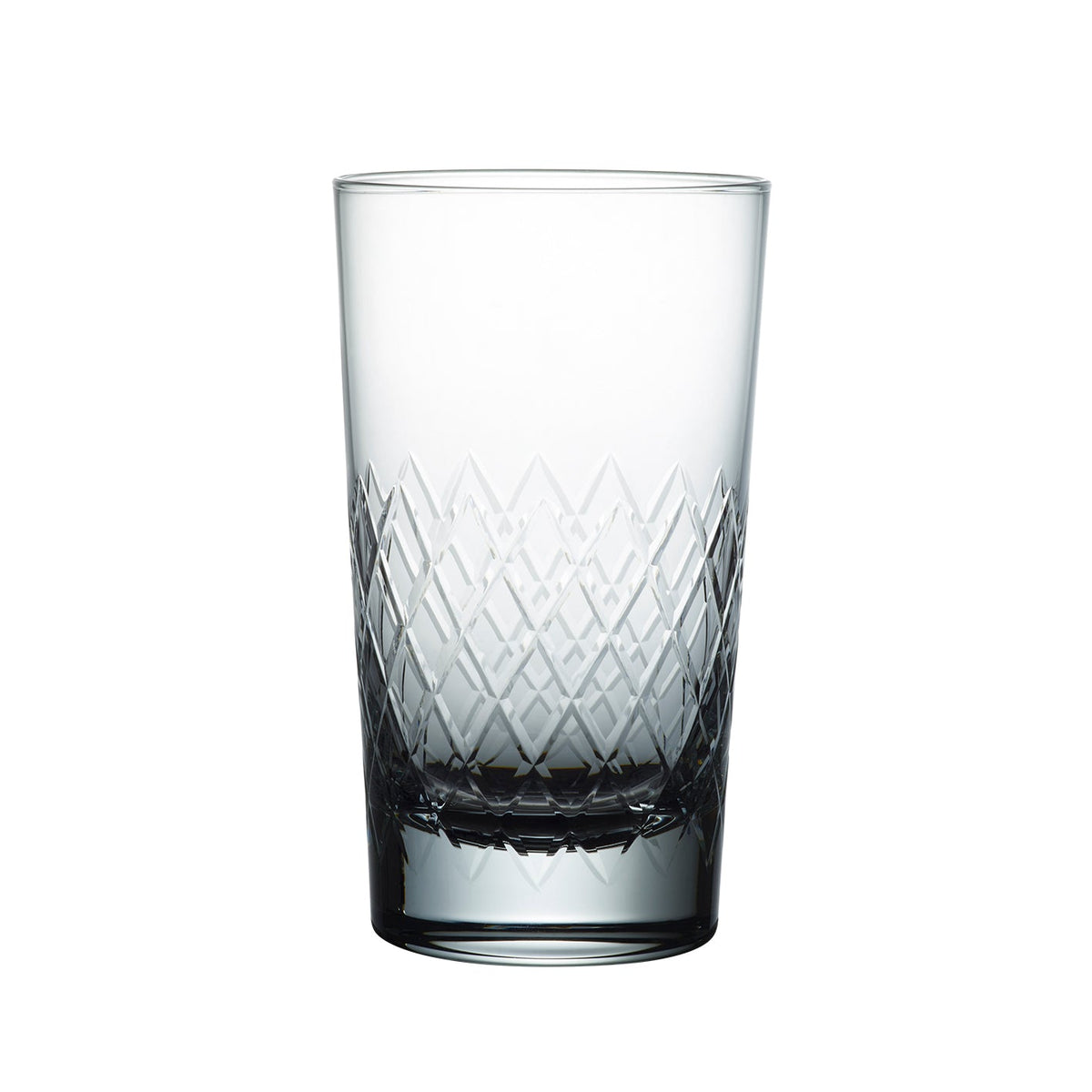 Crystal highball glasses with a lattice crosshatch design by The Vintage List, showcasing clear, elegant glassware for cocktails.