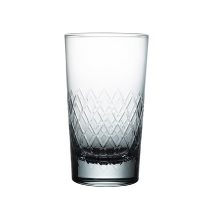 Crystal highball glasses with a lattice crosshatch design by The Vintage List, showcasing clear, elegant glassware for cocktails.