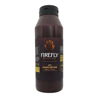 Bottle of FireFly Barbecue Hot Agave Nectar in a 1-liter squeeze bottle for flavorful BBQ sauces and culinary use.