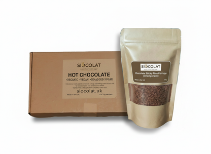Vegan-friendly duo pack of Siocolat hot chocolate and champorado rice porridge mix, with No Added Sugar, in a combo pack.