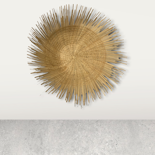 Malawi Sun Wall Basket by Botanical Boys, 50cm round woven wall decor with a sun-inspired design in natural tones.