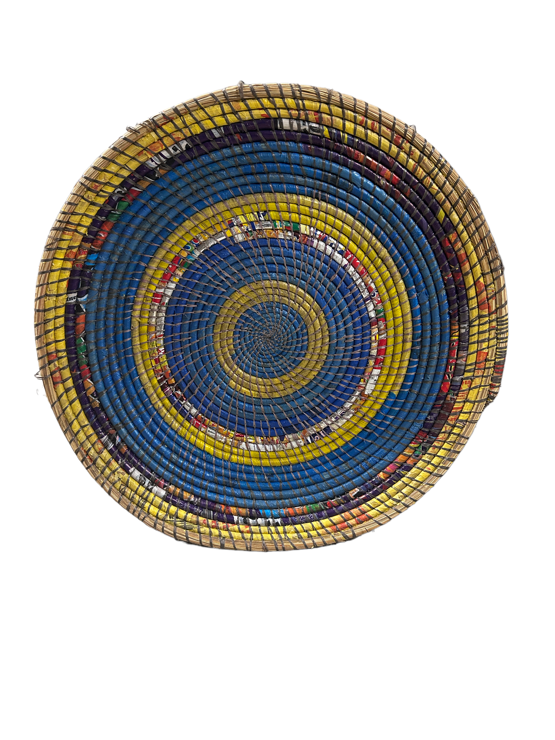 Zambian Wall Basket by Botanical Boys, woven basket with intricate patterns, mounted on a wall as decorative home decor.
