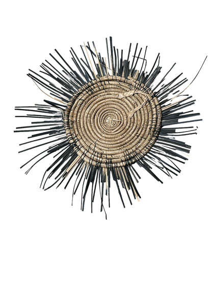 Blue Malawi Sun Wall Basket by Botanical Boys, 60cm, showcasing a woven wall decor piece with vibrant blue accents.