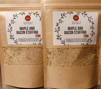 Wilson’s Kitchen Maple and Bacon Stuffing cooking ingredients in a bowl, showcasing the savory blend of flavors and ingredients.