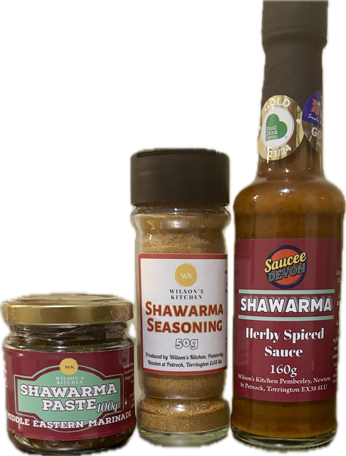 Wilson’s Kitchen Shawarma collection bundle featuring assorted seasoned shawarma meats and spices for flavorful dishes.