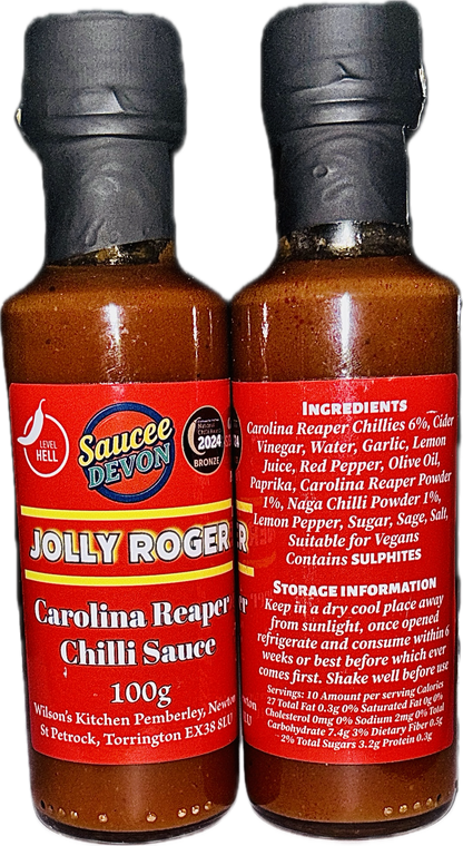 Wilson’s Kitchen Carolina Reaper hot sauce bottle with fiery red chili sauce, showcasing the bold, spicy artisan chili sauce.