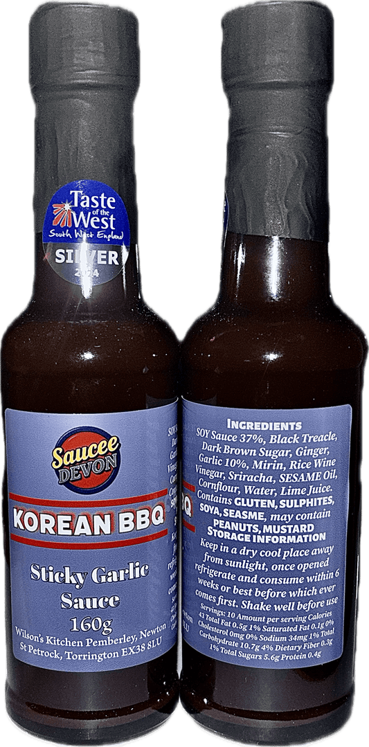 Wilson’s Kitchen Korean BBQ Sauce award-winning bottle, showcasing rich, savory glaze and authentic flavor for grilling and marinating.