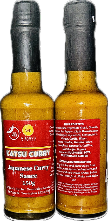 Wilson’s Kitchen Mild Japanese Katsu Curry Sauce in a jar, showcasing the smooth, golden curry sauce ideal for Japanese dishes.