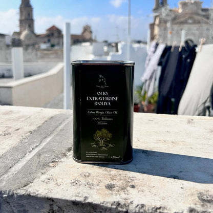Casa La Torre Puglia artisan cold pressed extra virgin olive oil 250ml bottle, showcasing the label and packaging details.