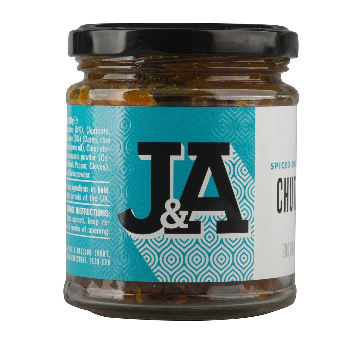 Jar of Janda dried fruit chutney with visible chunks of dried fruits and spices in a glass jar.