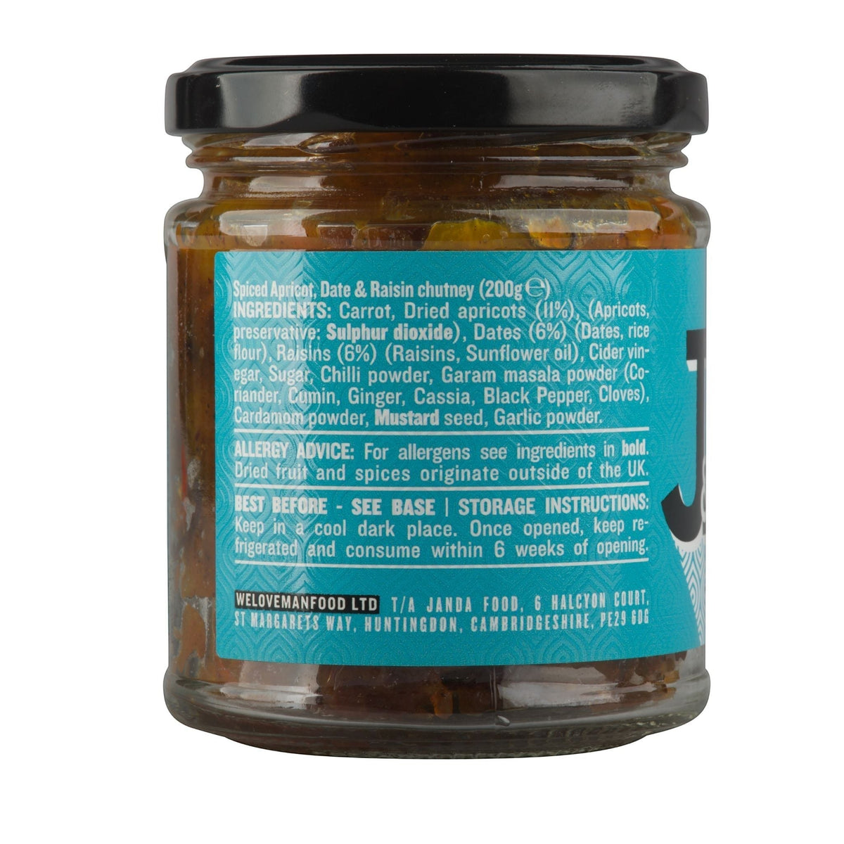 Janda dried fruit chutney 200g jar with colorful label showcasing dried fruit ingredients and product branding.