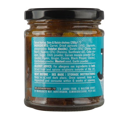 Janda dried fruit chutney 200g jar with colorful label showcasing dried fruit ingredients and product branding.