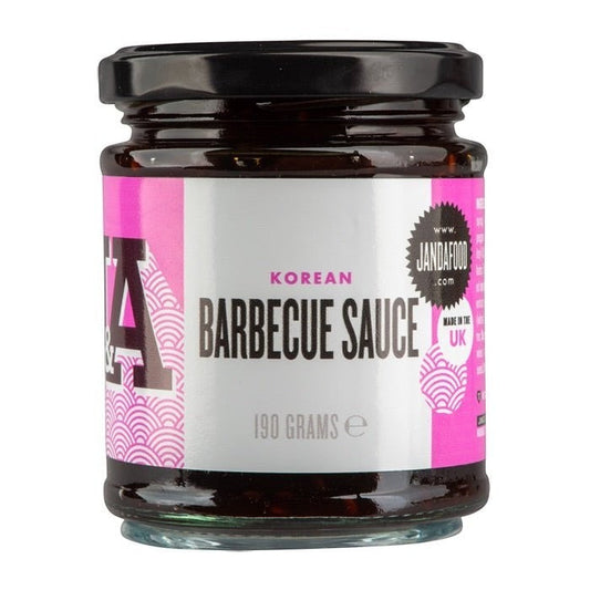 Janda Korean Barbecue Sauce bottle with label, showcasing rich, dark sauce ideal for grilling and marinade applications.