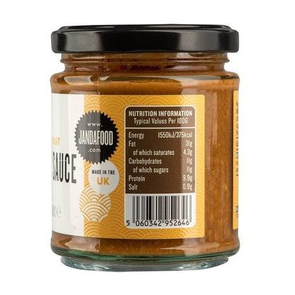 Janda Food Peanut Satay Sauce bottle with label showing creamy peanut satay sauce for grilling or dipping.