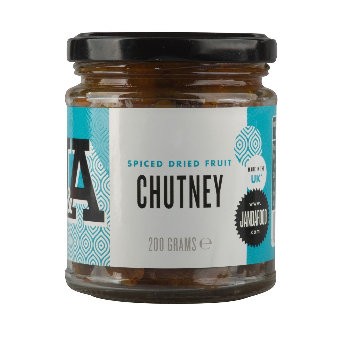 Janda dried fruit chutney in a 200g jar with visible chunks of spiced dried fruits and rich, textured chutney.