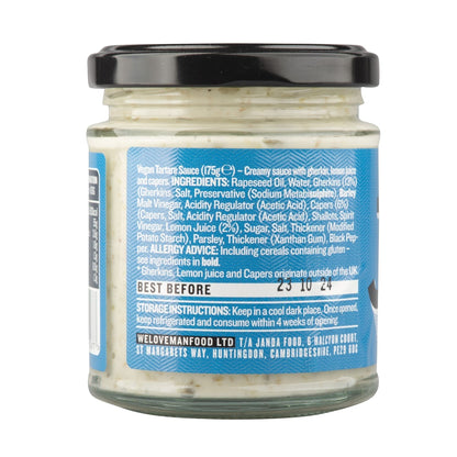 Janda Food Vegan Tartare Sauce label with product name and branding on a jar lid or bottle.