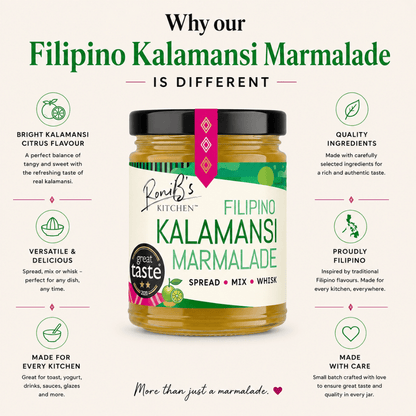 RoniBs Kitchen Filipino Kalamansi Marmalade with Don Papa Rum in a jar, showcasing vibrant citrus jam with award-winning vegan recipe