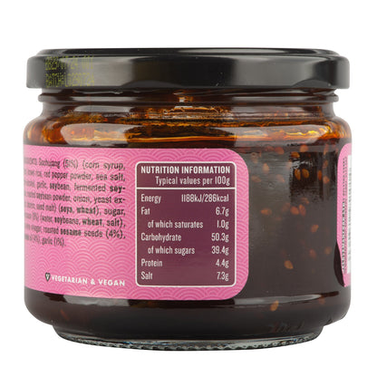 Manfood Korean Taco Sauce bottle with vibrant label, showcasing rich, spicy sauce in a glass jar on a white background.