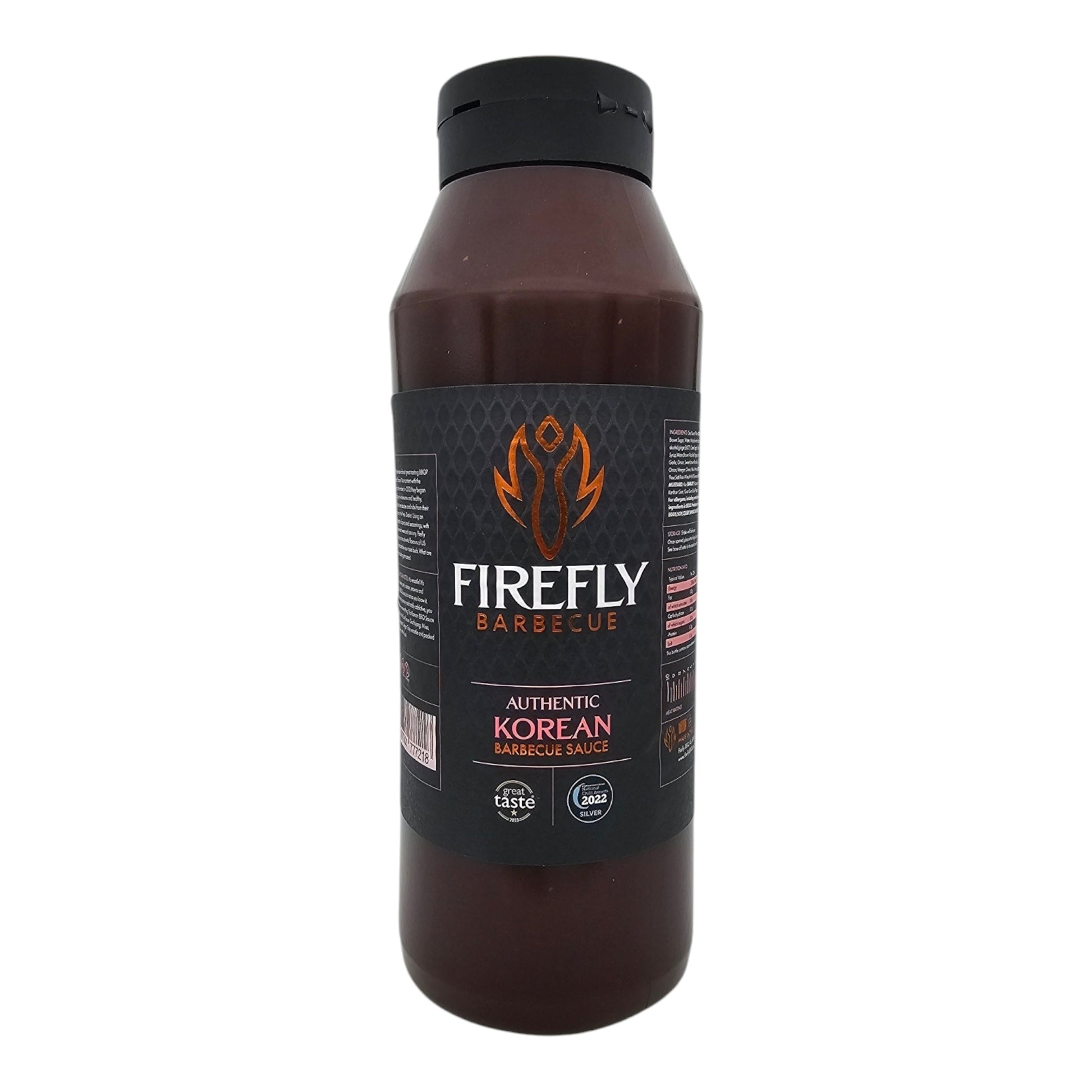 FireFly Barbecue Korean BBQ Sauce in a 1-liter bottle, showcasing the rich, savory sauce ideal for grilling and marinating.
