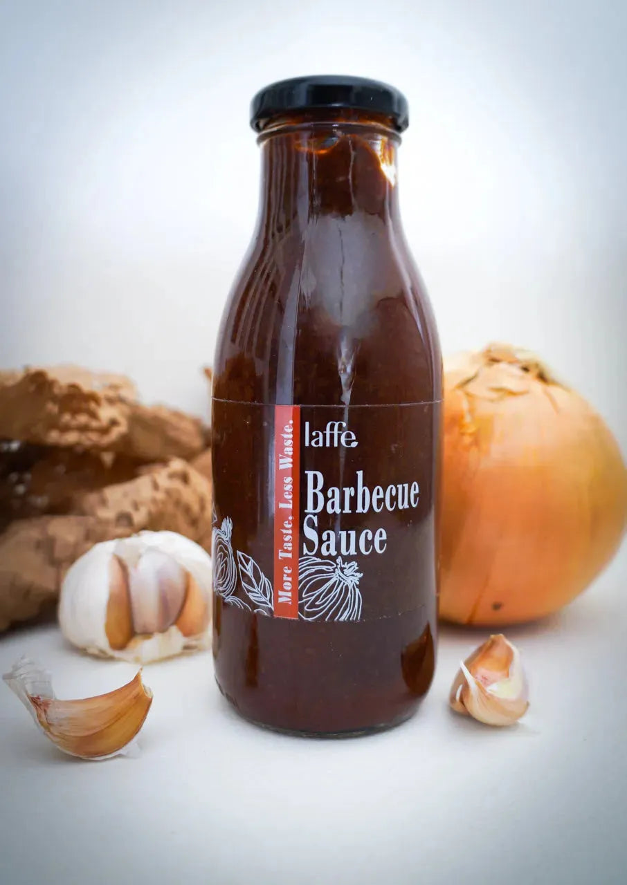 Laffe sustainable barbecue sauce bottle with label, showcasing the eco-friendly packaging and branding.