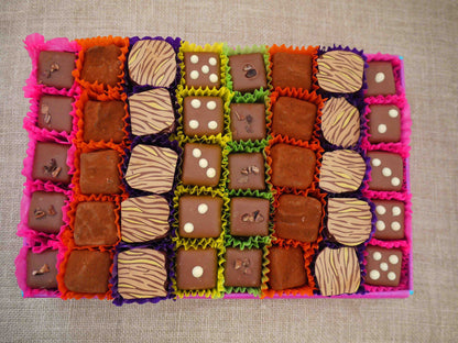 Gorvett & Stone milk chocolate selection box with assorted milk chocolate pieces in a gift box.