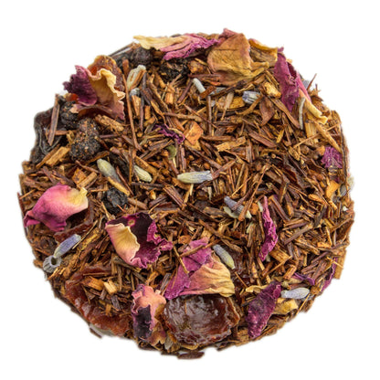 Lavender-infused Highland Rooibos tea by PekoeTea Edinburgh in a teacup, showcasing the aromatic herbal blend.