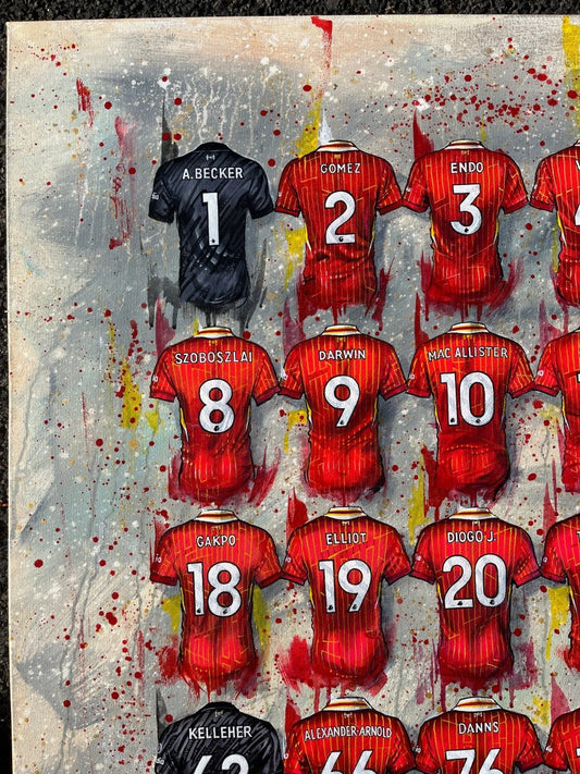 Limited edition Liverpool 24/25 Champions framed A3 print by Terry Kneeshaw Art, featuring a vibrant sports-themed design.