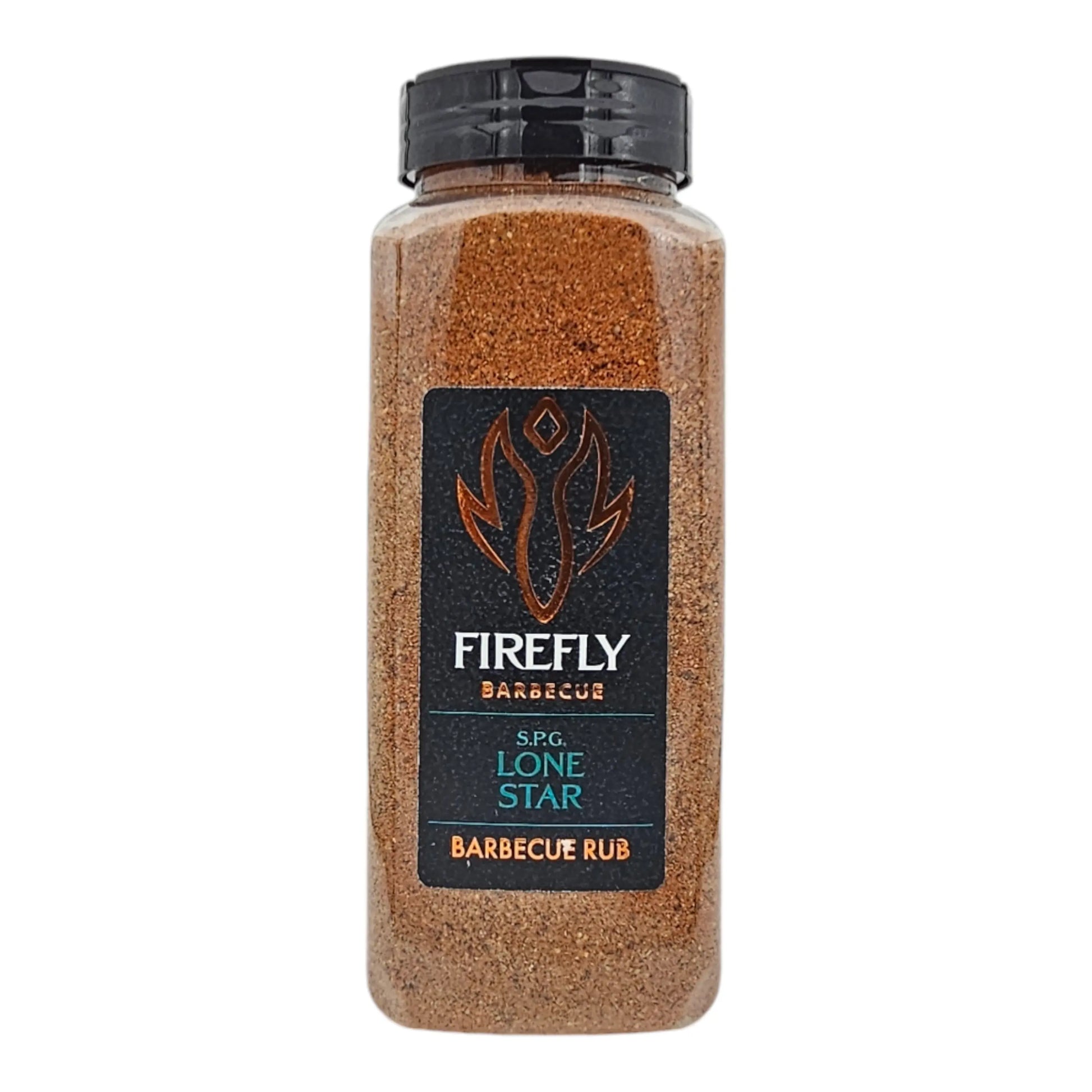 FireFly Barbecue Lone Star BBQ Beef Rub container, close-up shot showing the label and product packaging.