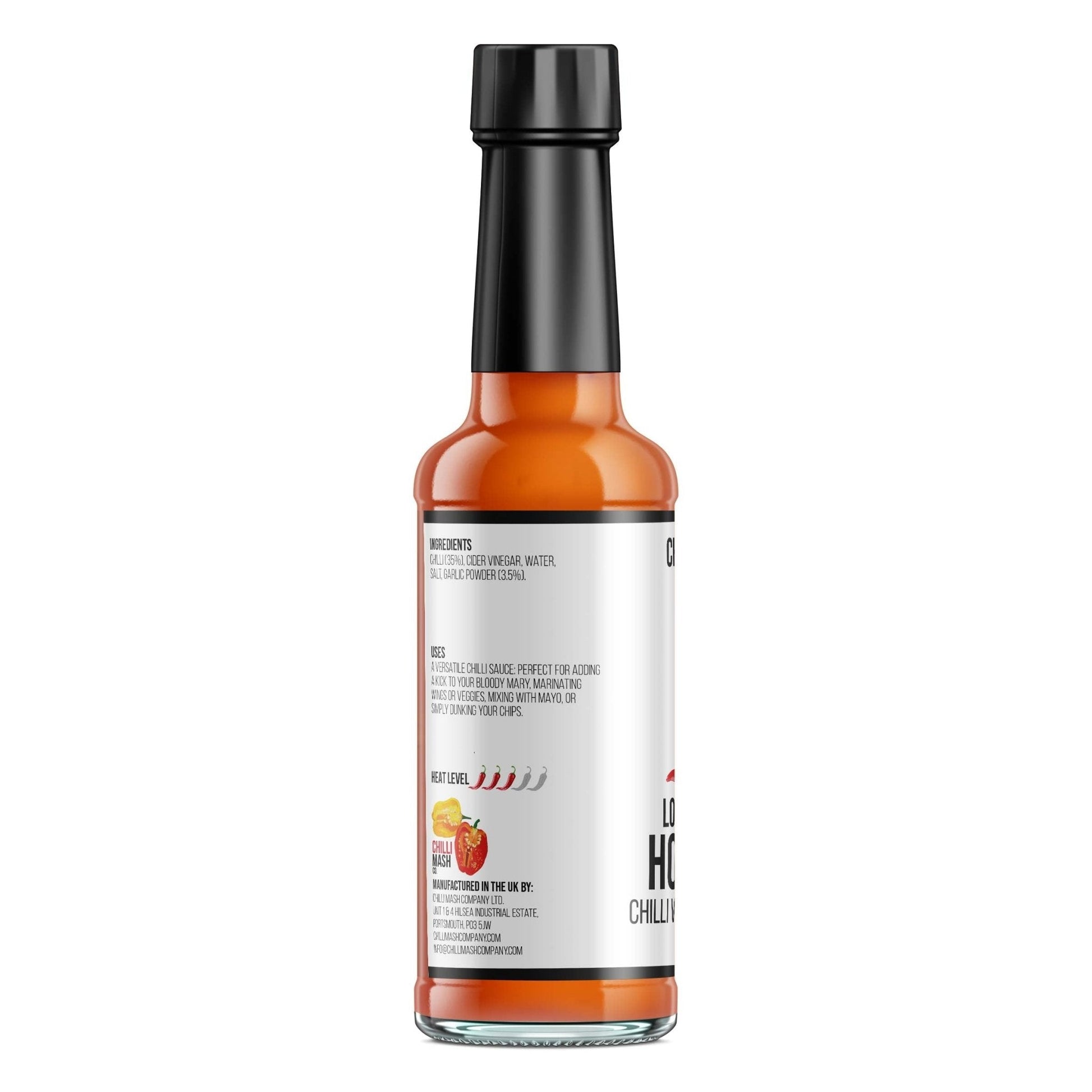 Louisiana Style Hot Sauce by Chilli Mash Co. in a 150ml bottle with vibrant red chili mash and spicy sauce visible in the image.