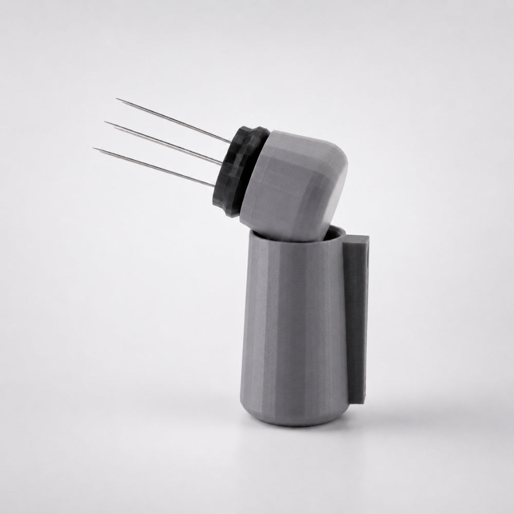 KNOCDIC® magnetic WDT tool in ash grey with holder, used for precise wheel tuning and maintenance.